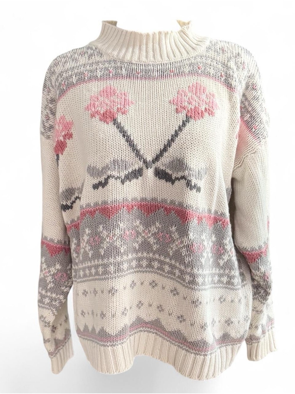 Vintage Gina Peters Cream Fair Isle Sweater with Floral  - Large